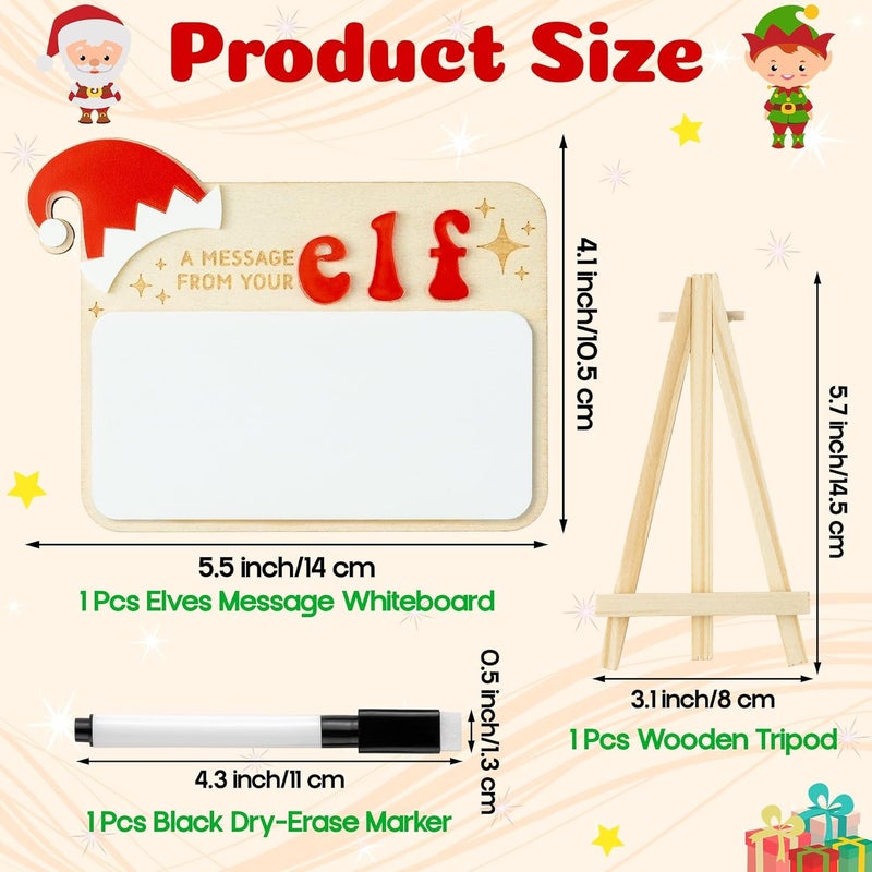 Eartim Christmas Elves Sign - 1Set Elves Message Board with Foldable Wood Tripod Easel Black Marker Dry Erase Whiteboard Home Table Decor Kids Birthday Christmas Gift Holiday Keepsake Xmas Party Favor - Image 2